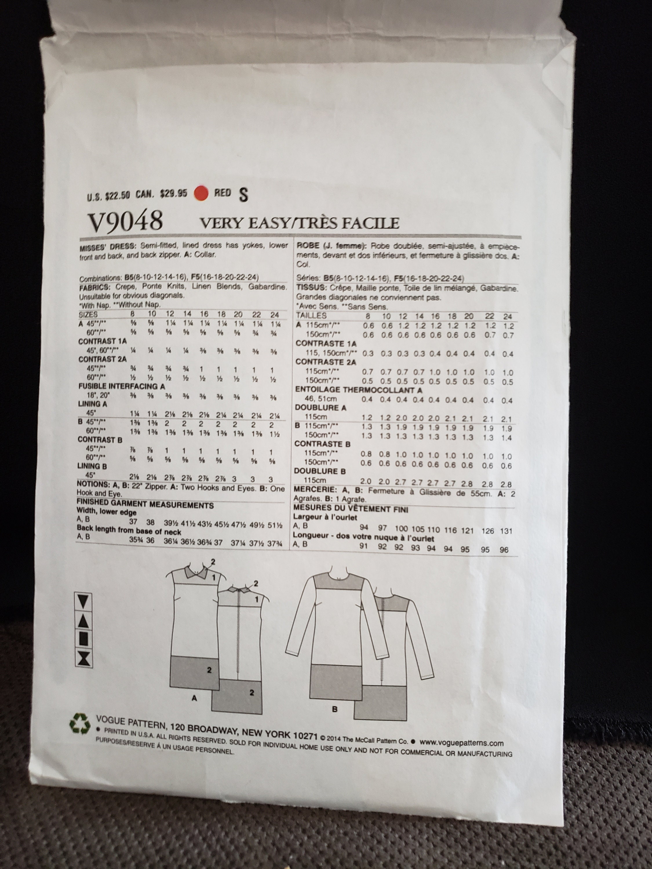 Vogue 9048 Very Easy Sewing Pattern for Semi-fitted Lined - Etsy Australia