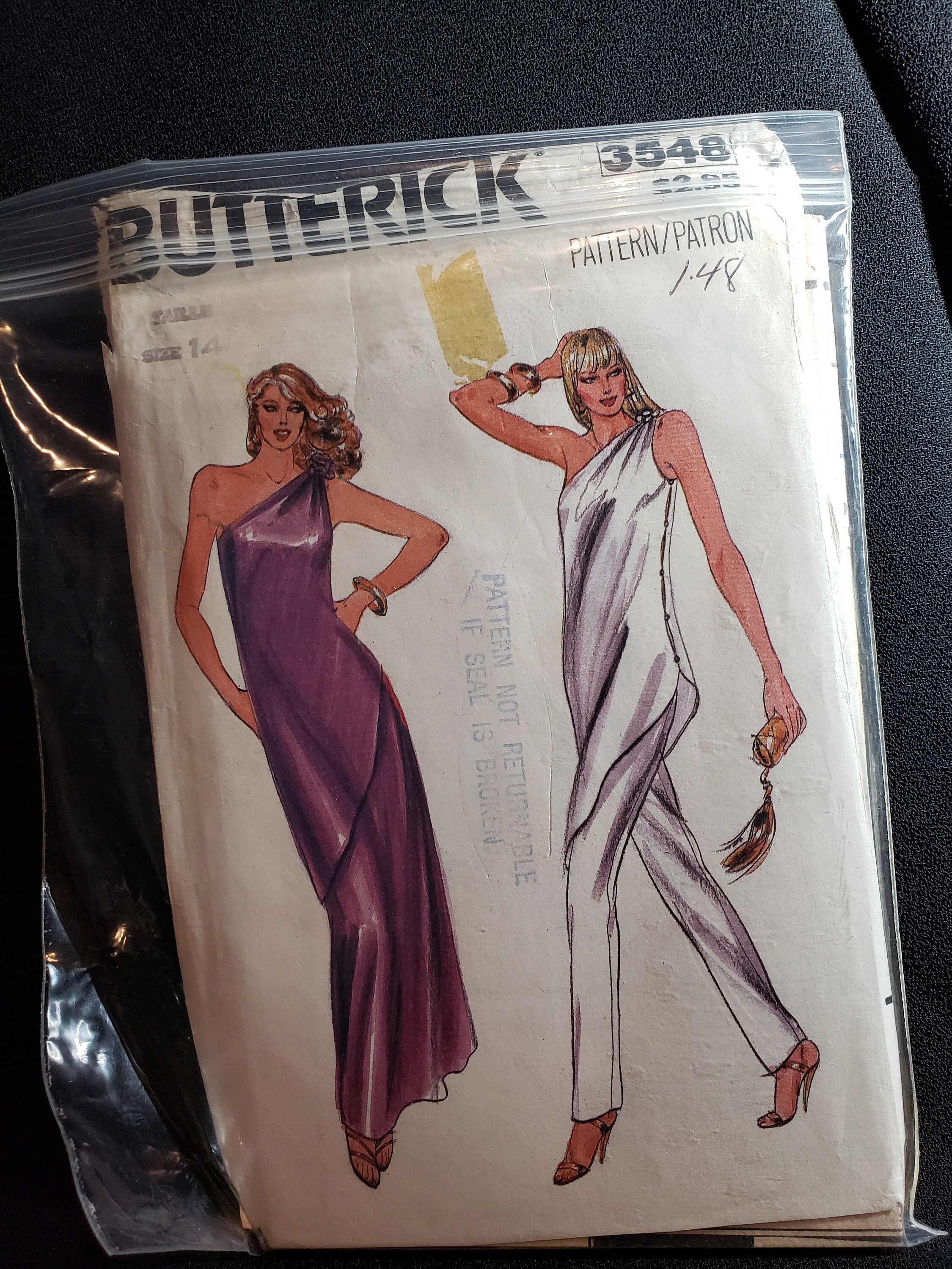 Vintage Butterick Sewing Pattern 3548, One Shoulder Top, Pants