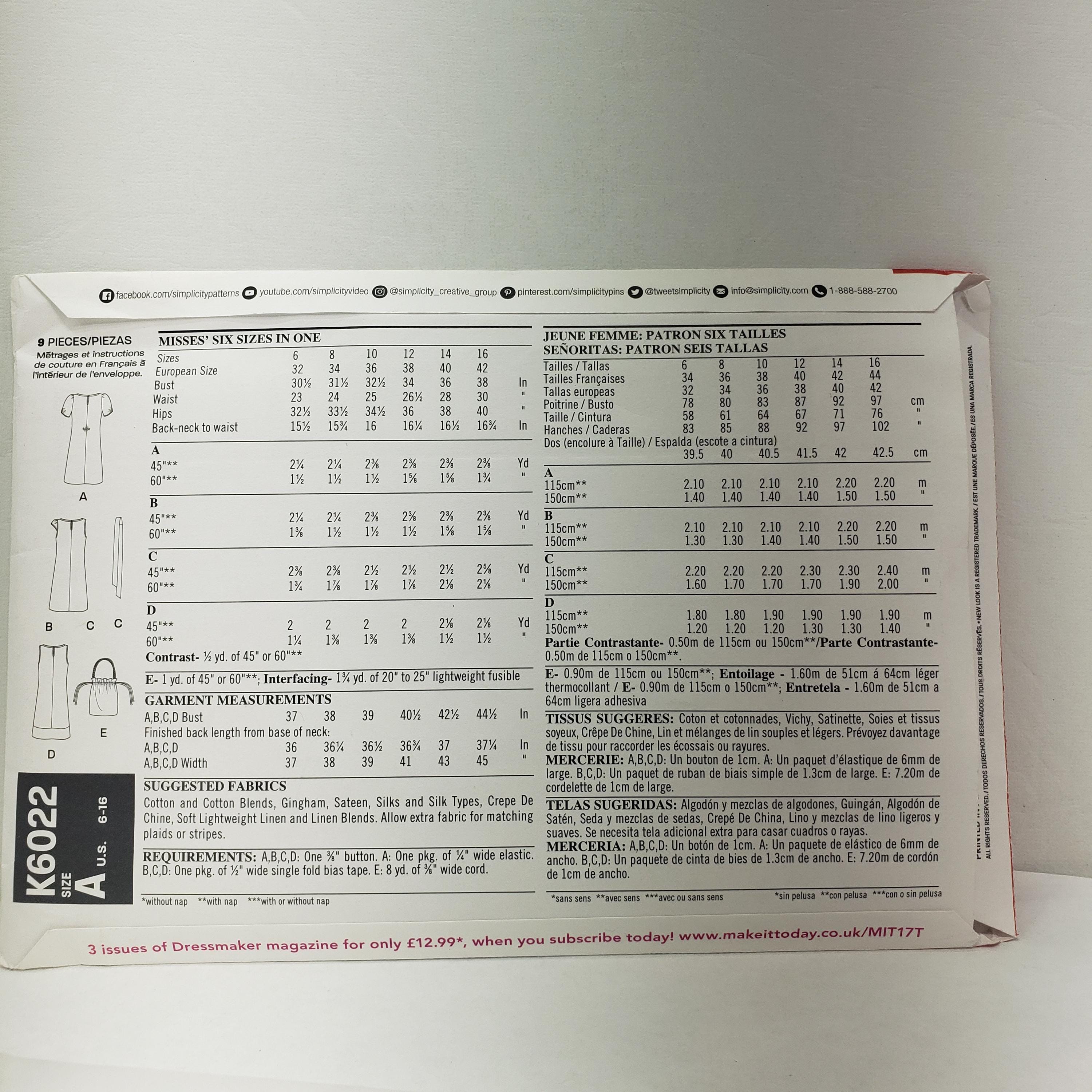 New Look 6022, Sewing Pattern for Dress With Handbag, Easy, UNCUT