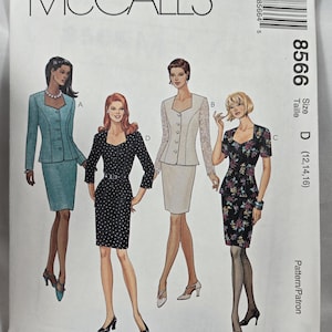 McCalls 8566, womens sewing pattern, close fitting suit , princess seams and tapered skirt, UNCUT FF size 12,14,16