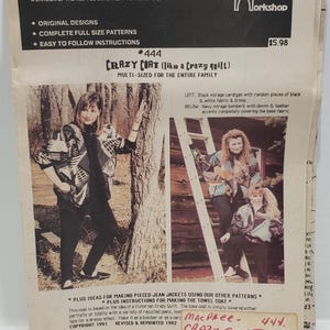 May include: Vintage sewing pattern for a Crazy Coat, multi-sized for the entire family. The pattern features original designs and easy-to-follow instructions. The image shows a black mirage cardigan and navy mirage bombers. The pattern is from MacPhee Workshop.