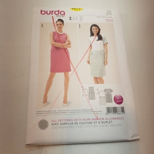 Burda 6671 sewing pattern, kleid, robe, dress, vestido, wool, boucle, lines, fitted dress, darts, flap pocket, waist seam, UNCUT FF sz 10-20