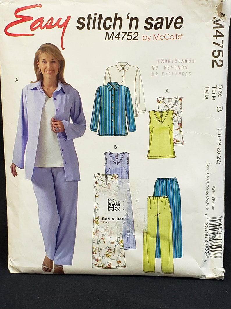 Plus Size 16-18-20-22 Shirt jacket shell pants UNCUT Easy Stitch n save 4752 Sewing Pattern OOP dress FF Rare Find