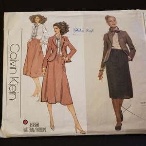 Vogue 1791 sewing pattern for jacket, skirt and blouse CUT to size 12, Calvin Klein , American Designer vintage 1979
