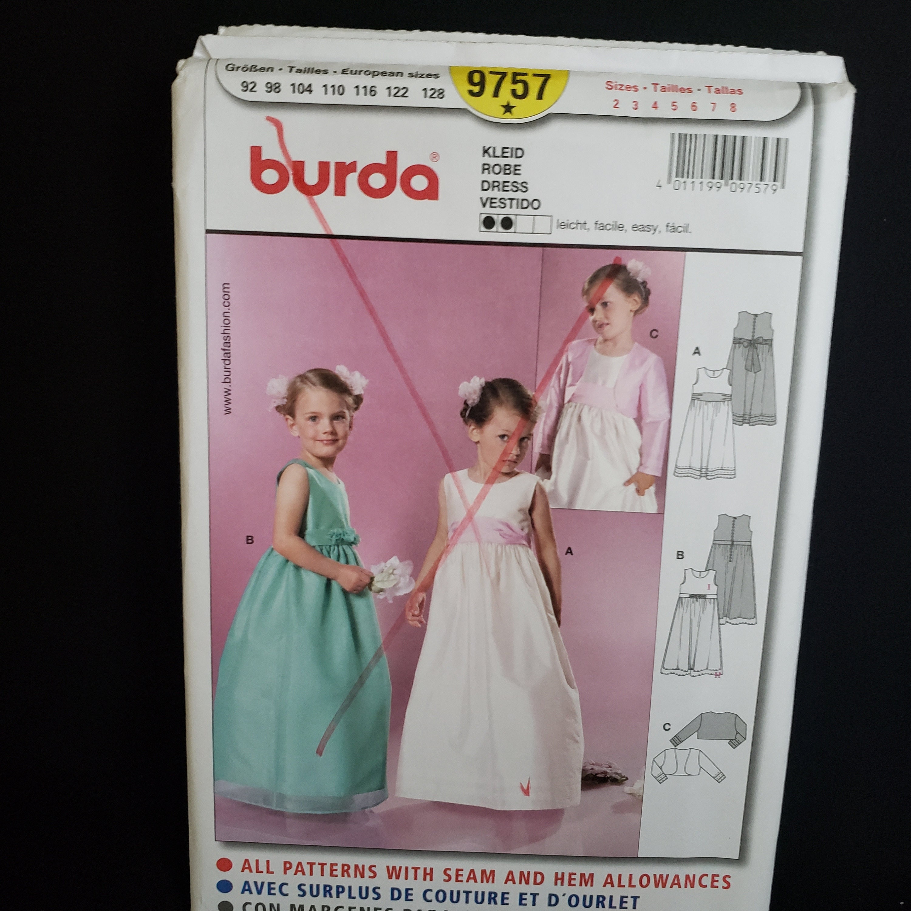 Burda 9757 Sewing Pattern for Girls Formal Dress With Bolero Sizes 5-8 ...