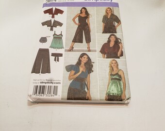 Simplicity 3914 sewing pattern for women's tunic, kimono top, bag and knit gauchos sizes 6-8-10-12-14 or 14-16-18-20-22 UNCUT FF