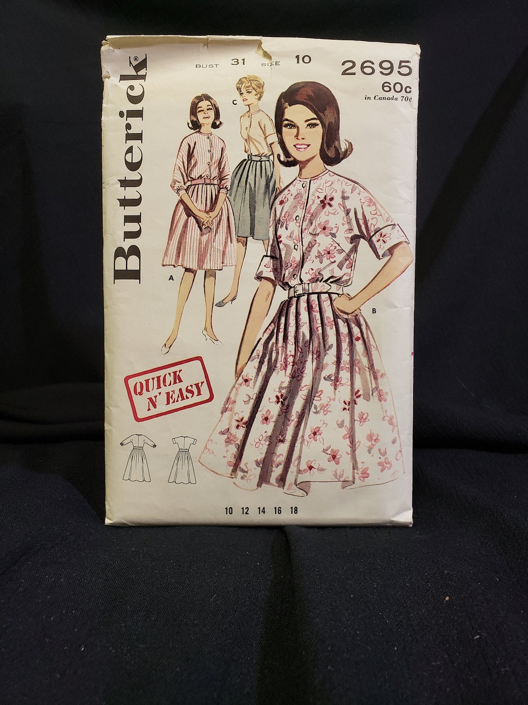 Strathmore Pattern 2695 Butterick 2695 Sewing Pattern Misses' Full Skirted Shirtdress Size 10 ...