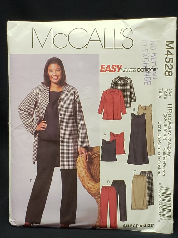 Mccalls Easy Endles Options 4528 Sewing Pattern Plus Size 18W-24W