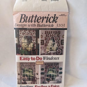 May include: Butterick sewing pattern number 3103 for easy to do windows. The pattern includes four different window treatments with floral fabric. The pattern is for one size.