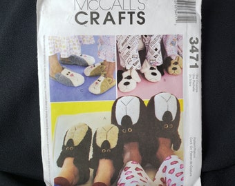 McCall's 3471 sewing pattern for adult and children's fuzzy bear, dog, and cat slippers UNCUT FF Adult sm to x-large Children x-small to Lg