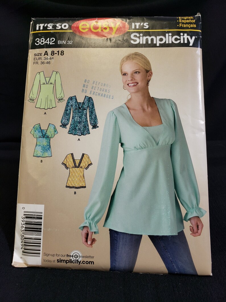 Simplicity 3842 Sewing Pattern for Woman's Blouse Sizes 8-18 Pullover ...