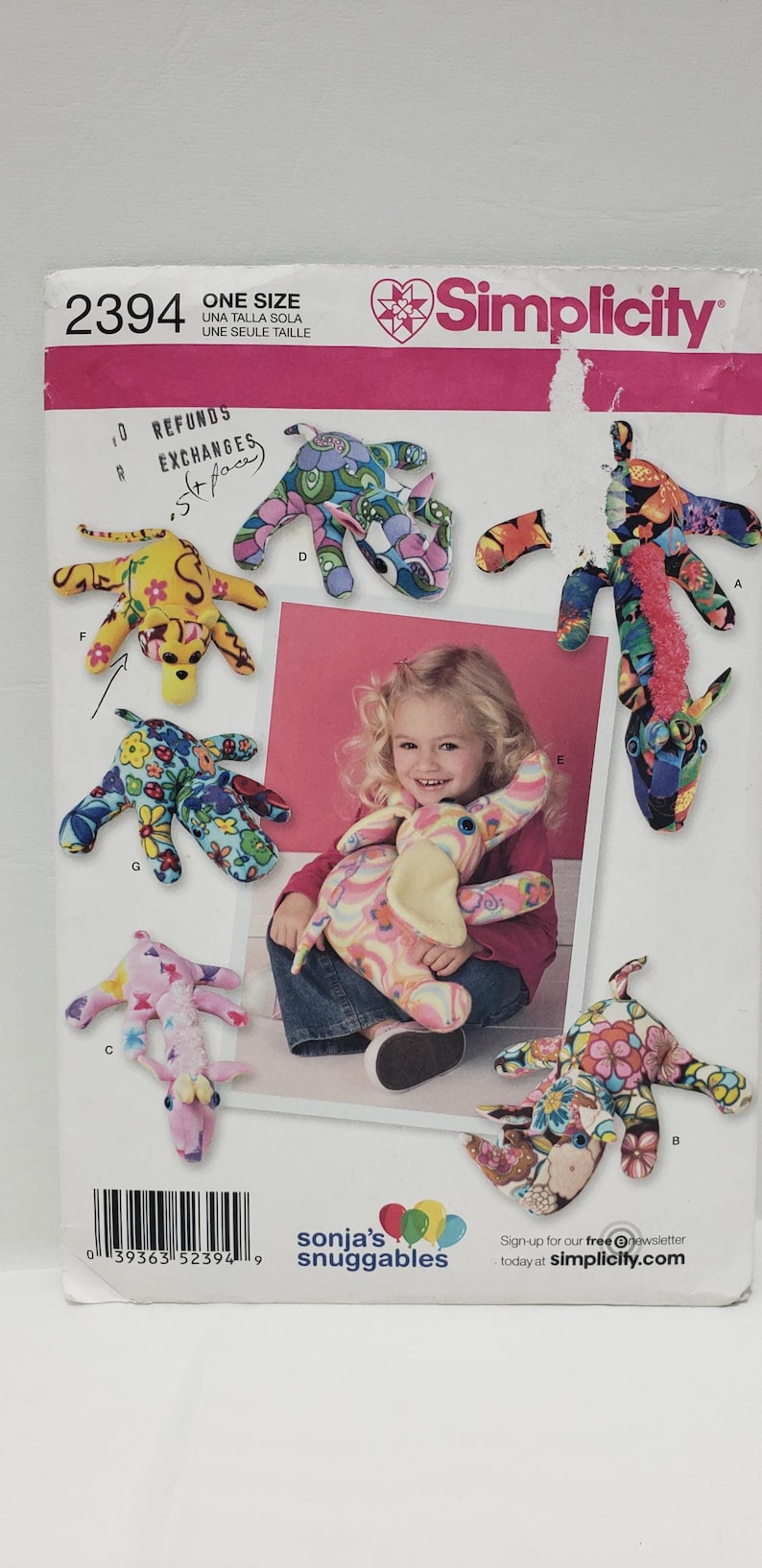 Simplicity 2394 Stuffed Toys Patterns for Animals /fleece Giraffe ...