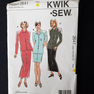 Kwik Sew 2641 Sewing Pattern for Misses Semi-Fitted Blouse and Slim Straight Skirt with length variation, Size XS-XL, UNCUT ff  very rare