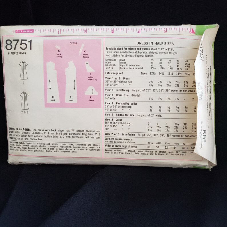 Simplicity 8751 Sewing Pattern for 1970's Dress, Wing Collar , A-line ...