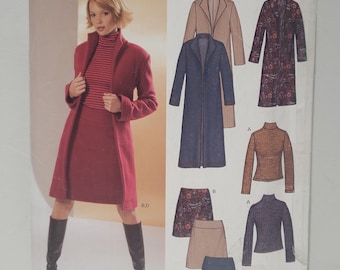 Neuer Look 6317, Frauen-Koordinaten, langer Blazer/Jacke, Stehkragen, Aline Rock, Hüftrock, große Größe 10-12-14-16-18-20-22, UNCUT