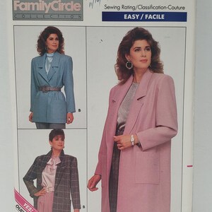 May include: A sewing pattern for a jacket, with three different views. The pattern is for sizes 12-14-16. The pattern is from the Family Circle Collection and is rated easy to sew. The pattern number is 5759.