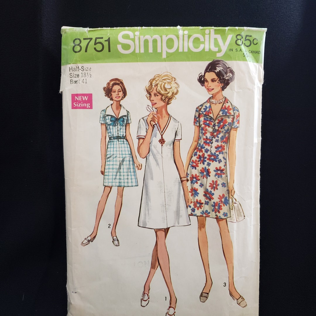 Simplicity 8751 Sewing Pattern for 1970's Dress, Wing Collar , A-line ...