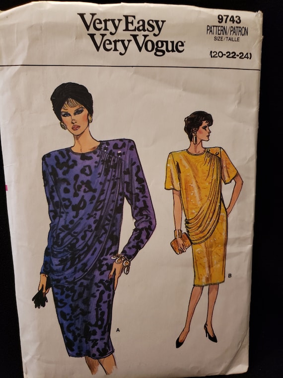 Vogue 9743 Sewing Pattern Vintage Dress, Below Knee, Button Shoulder With  Drapes Falling Across the Front,long or Short Sleeve, CUT Size 22 - Etsy