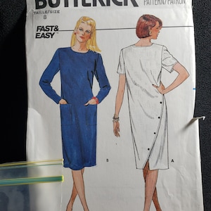 Butterick Schnittmuster 6359, locker sitzendes, gerades Kleid mit Taschen, Knopfleiste an der Schulter, untere Rückenknöpfe, Größe 8 UNCUT FF
