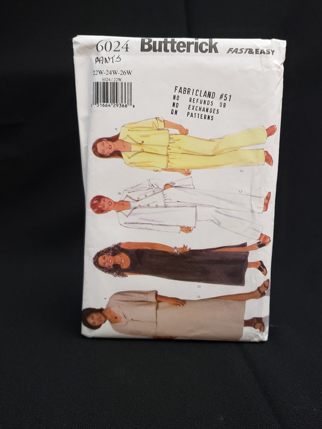 Butterick 6024 Sewing Pattern for Very Easy Jacket, Top & Vest in Plus ...