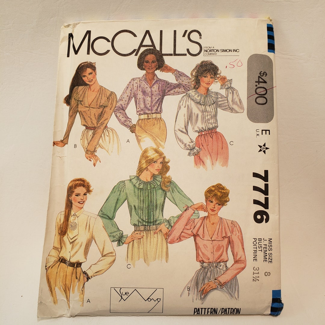 Mccall's 7776 Sewing Pattern, Frilly Feminine Blouse , 80's Style Size ...