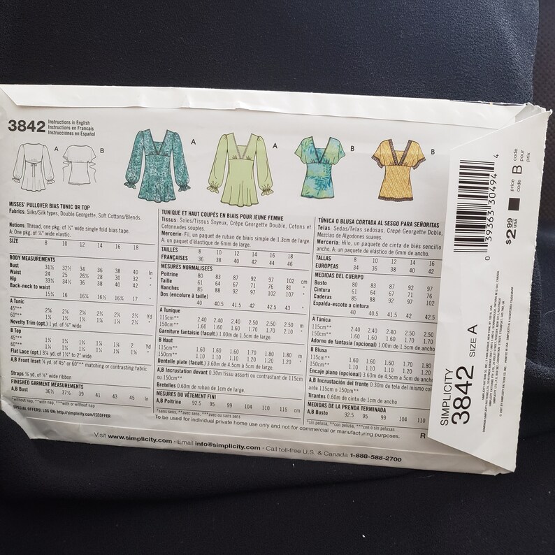 Simplicity 3842 Sewing Pattern for Woman's Blouse Sizes 8-18 Pullover ...