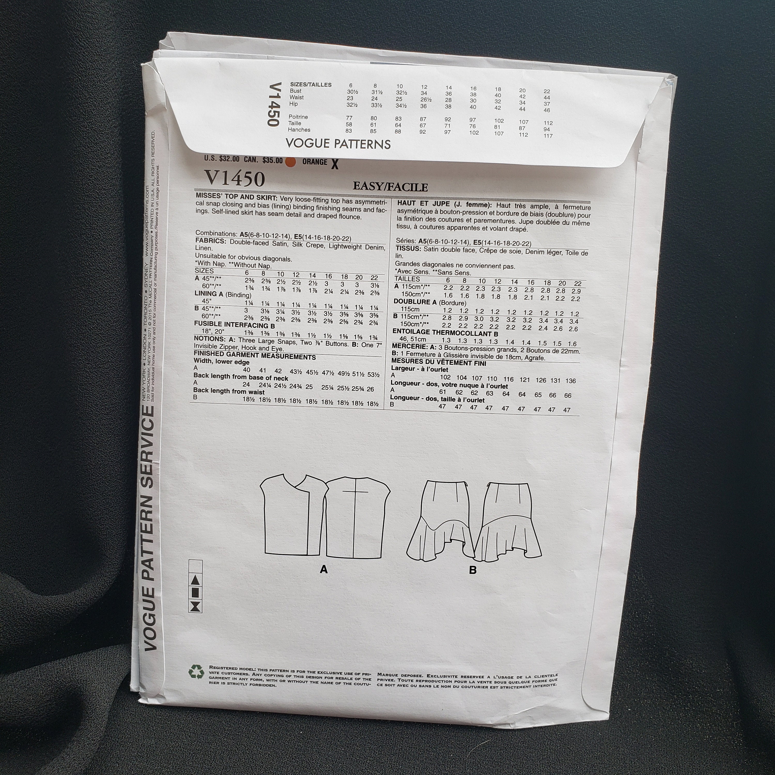 Vogue 1450 Sewing Pattern for Guy Laroche Fashion Forward Military ...