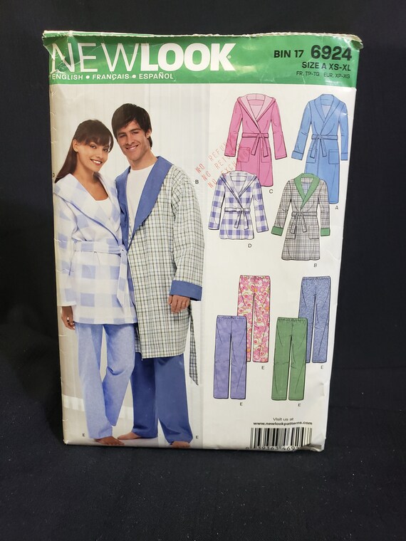New Look 6924 Sewing Pattern for Unisex adult bathrobe and pants sizes xs xl UNCUT FF