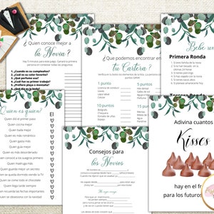 Despedida Soltera Bridal Games Printables, Greenery Bridal Games, Bridal Games in Spanish,  Juegos para despedida soltera, Printable PDF
