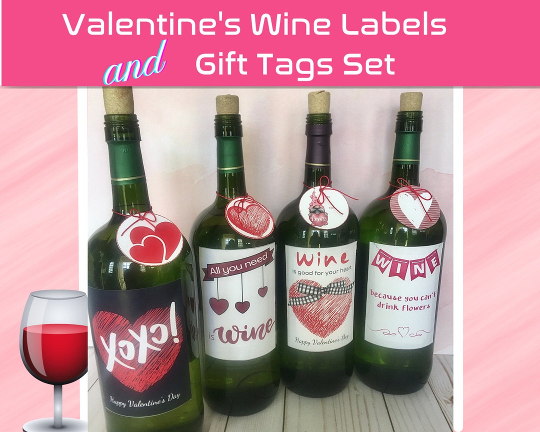 Valentine’s Day Wine Label Valentine Day Gift Tags Digital Printable ...