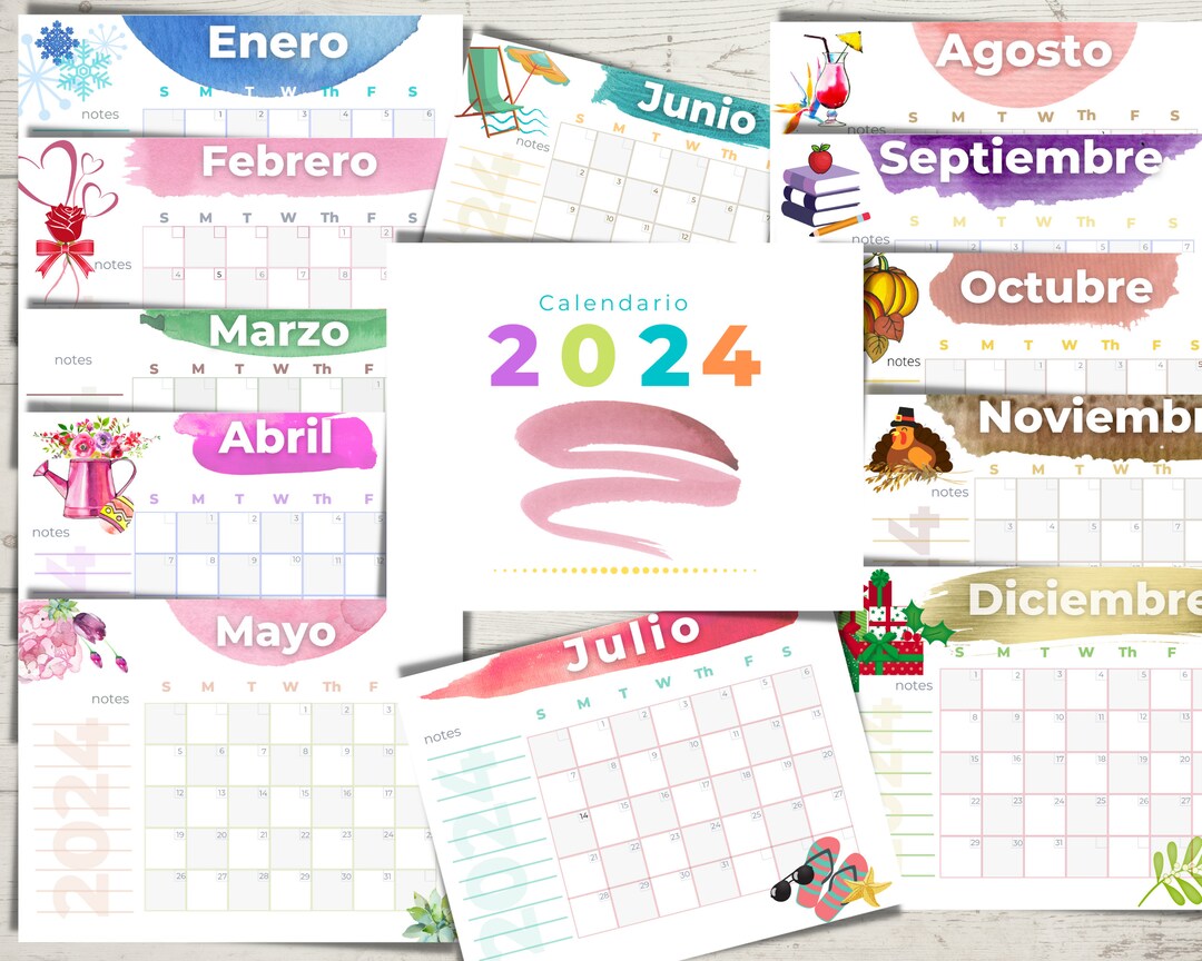 Calendario 2024 Descargable 12 Meses, Calendario Digital, Descarga