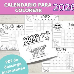 CALENDARIO para NIÑOS para colorear 2026 calendario infantil Agenda 12 meses PDF Descarga Instantánea