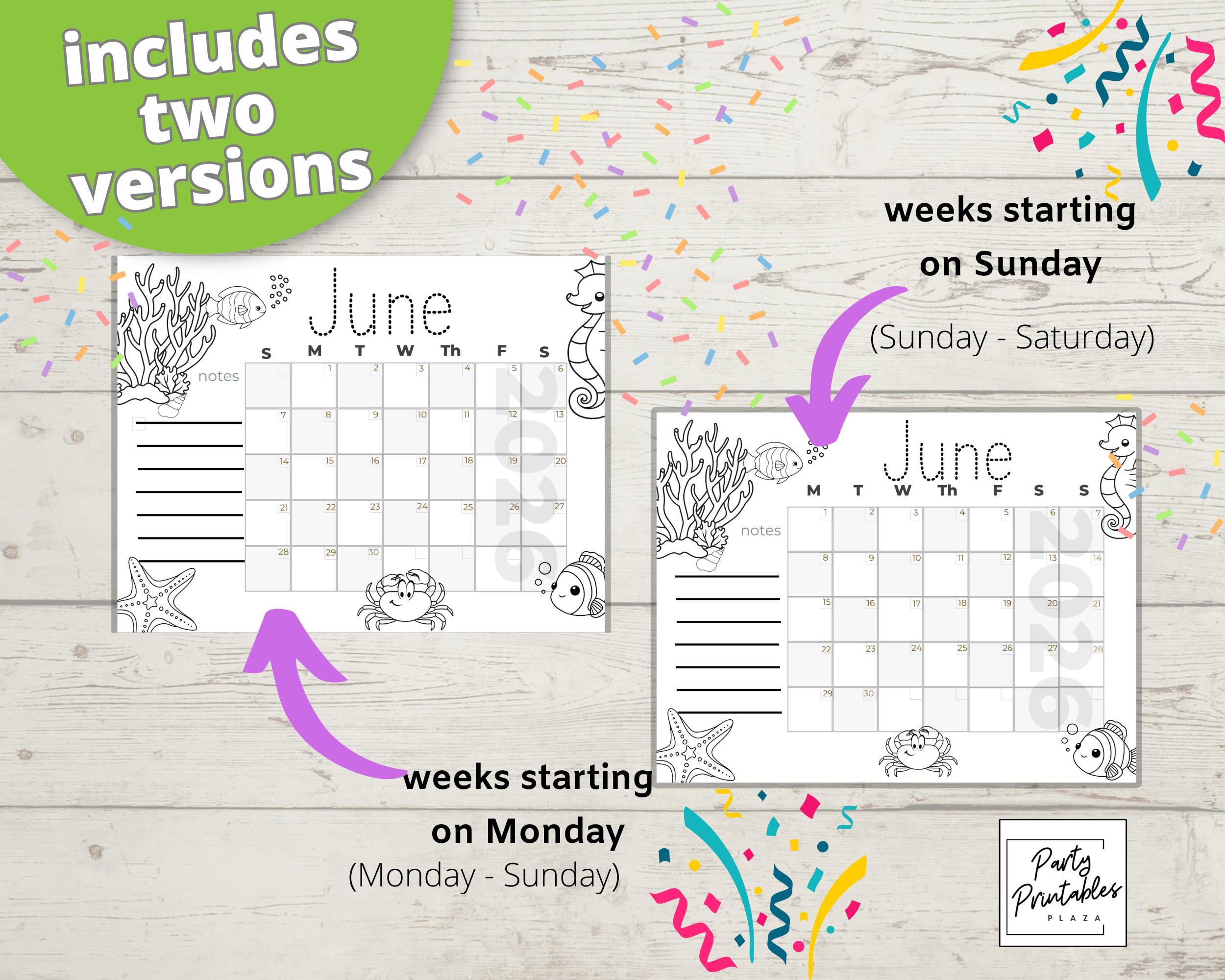 COLORING CALENDAR 2026 Kids PDF Printable Instant Download Kids Monthly ...