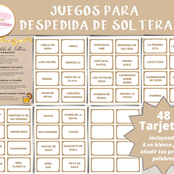 Bachelorette Spiele, Charadas, Despedida de Soltera, Juegos despedida de Soltera, Brautspiele Printables, Brautparty Spiele, printable PDF