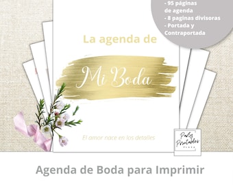 Agenda de Bodas Dorada para imprimir, Agenda de bodas en PDF, planificador de bodas, agenda de boda, agenda para la novia, novias