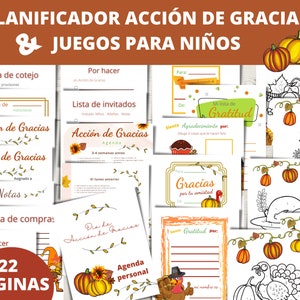 Planificador Para La Fiesta De Acción de Gracias, PDF Descargable, Juegos Para Entretenimiento de Niños, Organizador Cena Thanksgiving