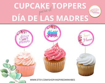 Décorations pour cupcakes Para el Dia De Las Madres En Espanol Para Imprimir Tarjetas Para Regalo Descargables De 2 Pulgadas En Tonos De Rosa