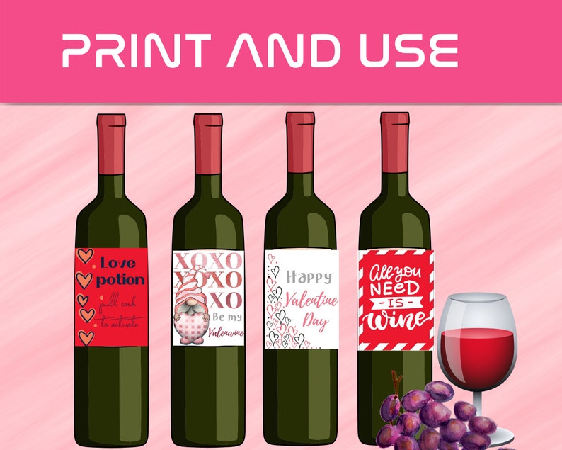 Valentines Day Wine Label Valentine Day Gift Tags Digital Printable ...