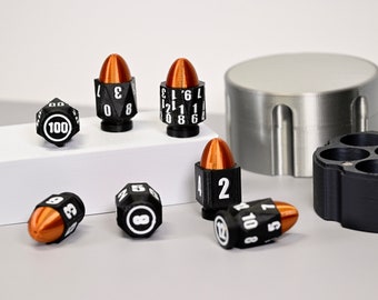 Set of 7 Bullet Shaped Polyhedral Dice (D4-D100)