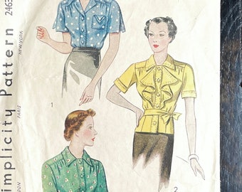 1930s vintage Simplicity 2463 blouse shirt top button front ruffle unprinted pattern * bust 34 * 1930s 1930’s 30s 30’s 1937