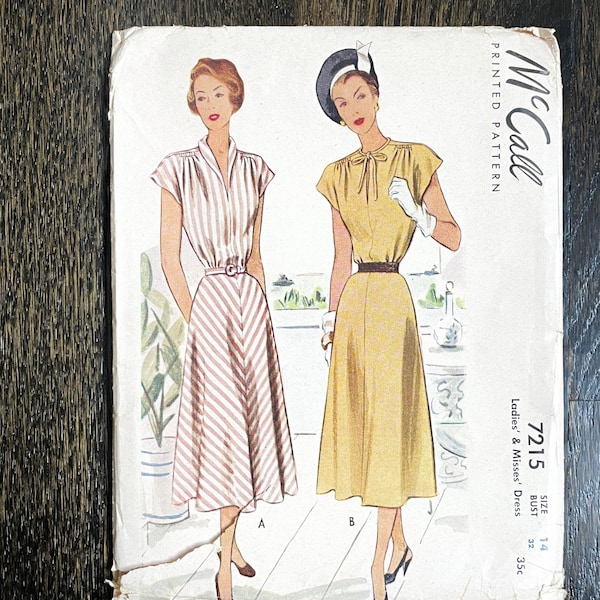 1940s 40s vintage McCall’s McCalls McCall 7215 dress printed pattern * bust 32 * size 14 * 1948 1940’s 40’s
