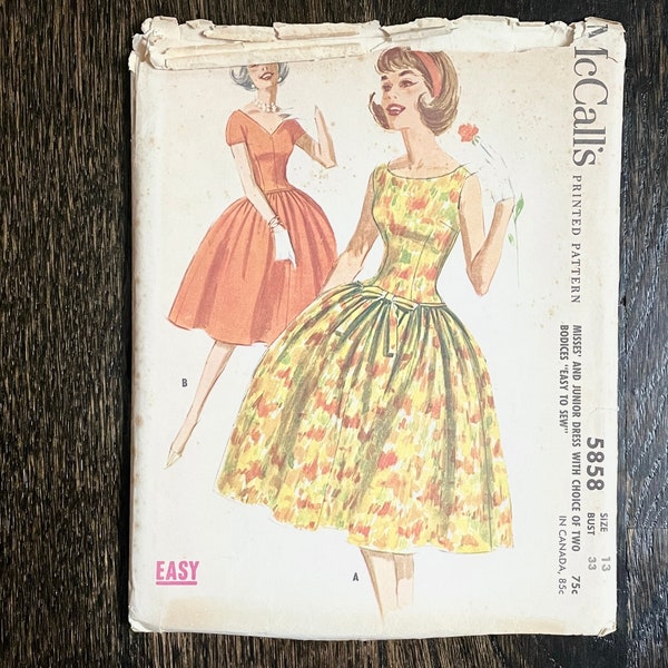 1960s 60s vintage McCall’s McCalls McCall 5858 dress party formal printed pattern * bust 33 * size 13 * 1961 1960’s 60’s UNCUT FF