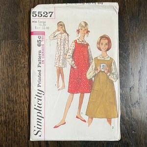 May include: Vintage Simplicity pattern envelope, featuring illustrations of women's dresses and jumpers. The envelope is white with the number 5527 and text indicating Miss Large size 18-20, bust 38-40. The price is 65c in the US and 75c in Canada.