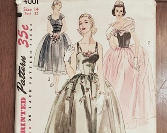 1950s vintage evening gown printed pattern * Simplicity 4001 * vintage size 14 bust 32” * 1950’s 50s 50’s uncut unused