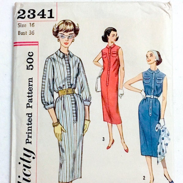 unused uncut printed vintage one-piece dress pattern * Simplicity 2341 * vintage size 16 bust 36" waist 28" hip 38"