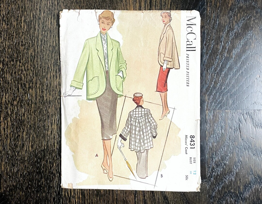 1950's McCall's Sport Coat with or without Attached Hood - Bust 30
