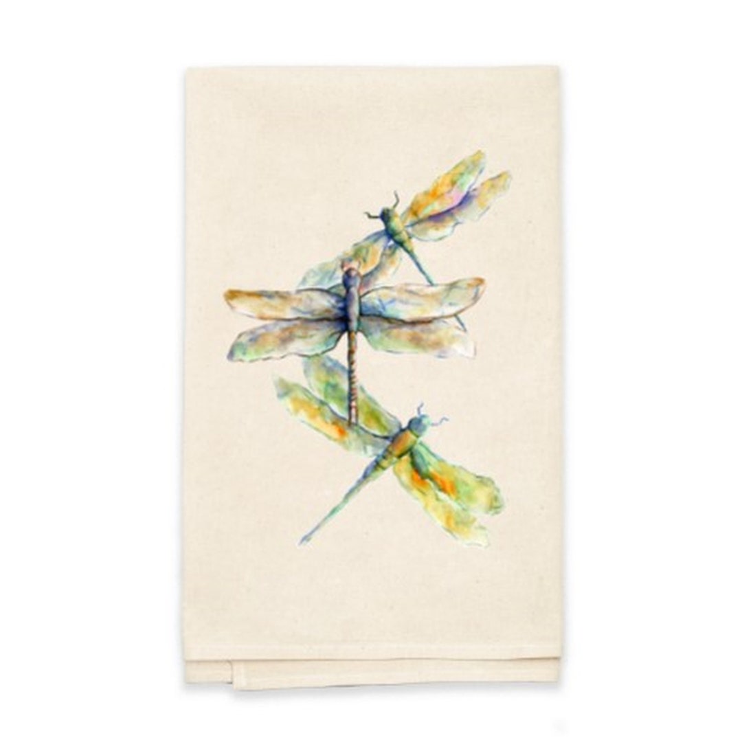 Kitchen Tea Towels, Flour Sack, Dragonfly Hand Towel, 28x 28, Natural