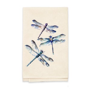 Kitchen tea towels, flour sack, dragonfly hand towel, 28"x 28", natural option, dish towels