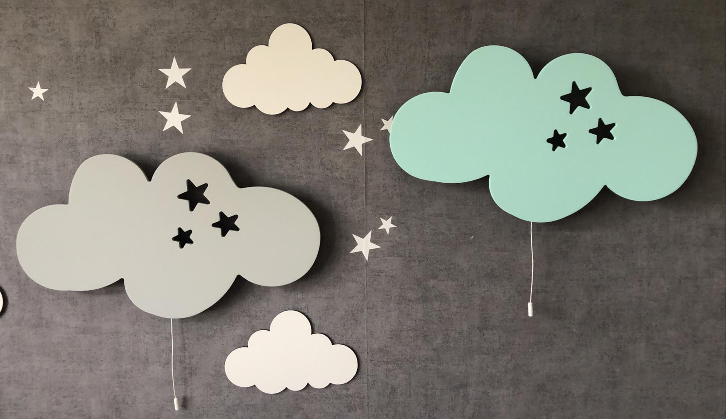 Set of 2 Cloud Lamp With Star Pattern. Bedside Lamp Baby ...