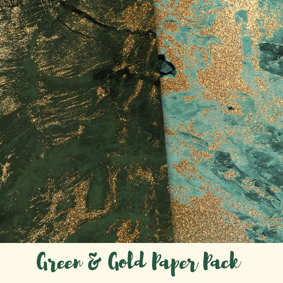 Gold and Green Digital Paper Wrapping Paper Scrapbook Etsy